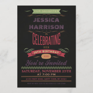 18. Geburtstags-Vintage Tafel-Typografie Einladung