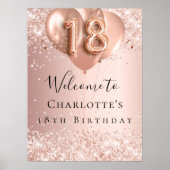 18. Geburtstagsblüte Rose Goldballons willkommen Poster (Vorne)
