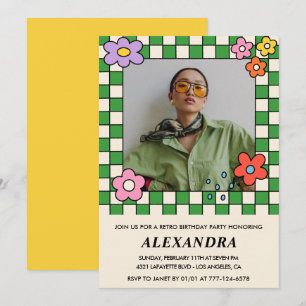 18. Geburtstagseinladungen Retro Groovy Blume Einladung