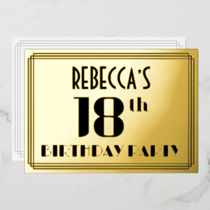 18. Geburtstagsfeier: Art Deco-Look „18“ und Name Folieneinladung