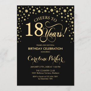 18. Geburtstagsfeier Einladung - Gold Black