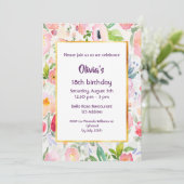 18. Geburtstagsfeier Einladung rosa Blume weiß (Stehend Vorderseite)