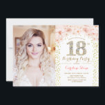 18. Geburtstagsfeier mit Foto - Goldene Rosa Blüte Einladung<br><div class="desc">18. Geburtstagsfeier mit Ihrem Foto. Verfügt über goldene Konfetti und rot rosa Rosen. Klassisches Blumendesign mit Imitat Glitzer. Ideal für eine elegante achtzehntägige Feier.</div>