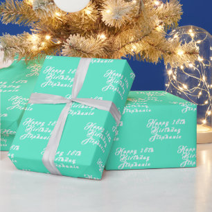 18. Geburtstagsfeier Name Teal Aqua Türkis  Geschenkpapier