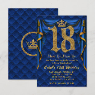 18. Geburtstagsfeier Royal Blau Goldene Krone Einladung