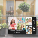 18. Geburtstagsfoto Collage 5 Bild Schwarz-weiß Banner<br><div class="desc">Personalisiertes Banner zum 18. Geburtstag - oder für jedes andere Alter anpassen! Die Fotovorlage ist für Sie ein Set, um 5 Ihrer Lieblings-Fotos hinzuzufügen, die in einer Foto-Collage von horizontalen Landschaften und vertikalen Porträtformaten angezeigt werden. Die Formulierung lautet einfach "Happy Birthday [your name]" in der modernen Drucktypografie und "18" ist...</div>