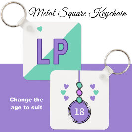 18. Geburtstagsinitialen lila grün Schlüsselanhänger