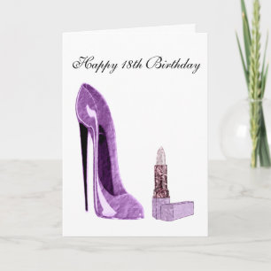 18. Geburtstagskarte mit Lilac Stiletto Shoe und L Karte