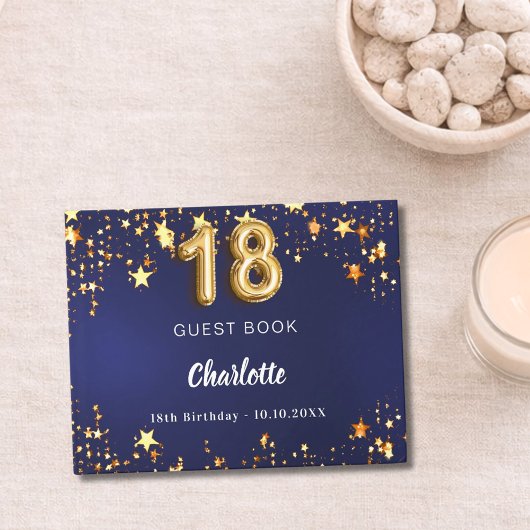 18. Geburtstagsnacht blaue Goldsterne Gästebuch
