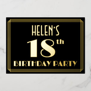 18. Geburtstagsparty: Art Deco Look "18", w/ Name Folieneinladung