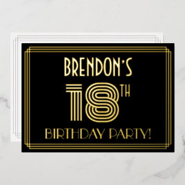 18. Geburtstagsparty — Art Deco Stil "18" + Name Folieneinladung