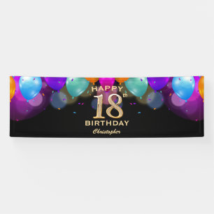 18. Geburtstagsparty Black and Gold Ballons Banner