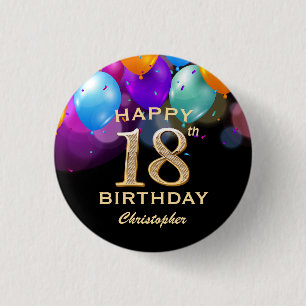 18. Geburtstagsparty Black and Gold Ballons Button