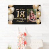 18. Geburtstagsparty Black and Gold Balloons Foto Banner (Insitu)