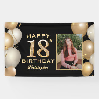 18. Geburtstagsparty Black and Gold Balloons Foto Banner