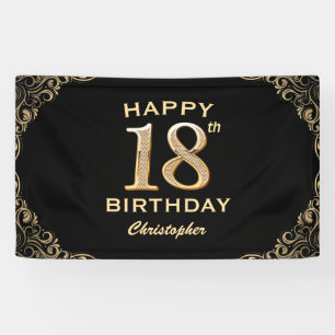 18. Geburtstagsparty Black and Gold Glitzer Frame Banner