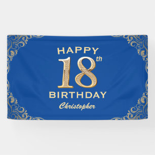 18. Geburtstagsparty Blue and Gold Glitzer Frame Banner