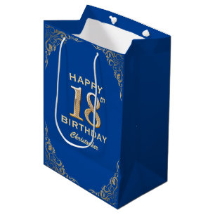 18. Geburtstagsparty Blue and Gold Glitzer Mittlere Geschenktüte