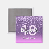 18. Geburtstagsparty Diamanten Glitzer lila rosa Magnet (Vorderseite/Rückseite)