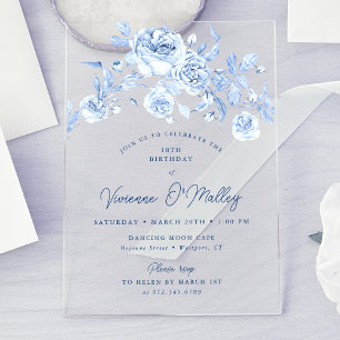 18. Geburtstagsparty Dusty Blue Floral Acryleinladungen