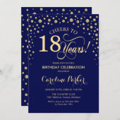 18. Geburtstagsparty Einladung - Gold Navy Blue (Vorne/Hinten)