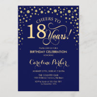 18. Geburtstagsparty Einladung - Gold Navy Blue