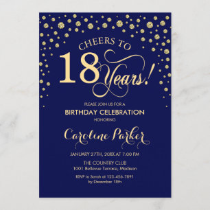 18. Geburtstagsparty Einladung - Gold Navy Blue