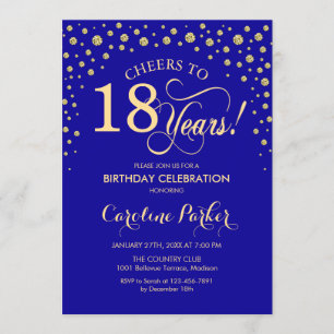 18. Geburtstagsparty Einladung - Gold Royal Blue