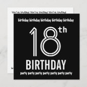 18. Geburtstagsparty Einladung Schwarz-weißes Temp (Vorne/Hinten)