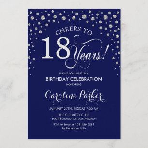 18. Geburtstagsparty Einladung - Silver Navy Blue