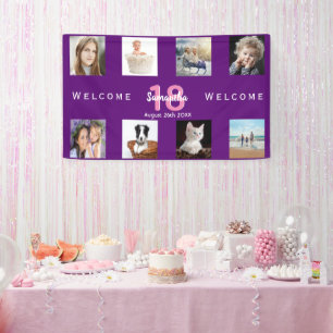 18. Geburtstagsparty Foto Collage Girl lila Banner