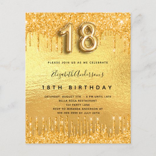 18. Geburtstagsparty Gold Glitzer Einladung (Vorderseite)