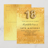 18. Geburtstagsparty Gold Glitzer Tropfen Einladungspostkarte (Vorne/Hinten)