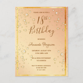 18. Geburtstagsparty Goldblasen Glas Einladung Postkarte
