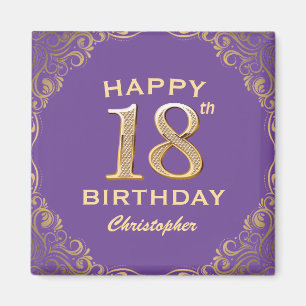 18. Geburtstagsparty Lila und Gold Glitzer Frame Magnet
