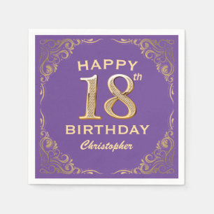 18. Geburtstagsparty Lila und Gold Glitzer Frame Serviette