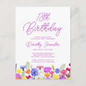 18. Geburtstagsparty Lila Wildblumen erschwinglich Einladungspostkarte (Vorderseite)