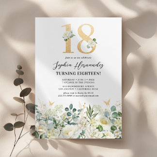 18. Geburtstagsparty mit weißer Blüte Einladung