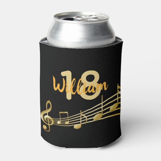 18. Geburtstagsparty Musiknoten schwarzer Goldname Dosenkühler (Kanne Vorderseite)