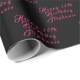 18. Geburtstagsparty Name Schwarzes modernes Muste Geschenkpapier