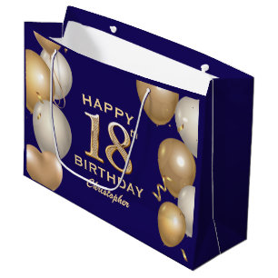 18. Geburtstagsparty Navy Blue and Gold Balloons Große Geschenktüte