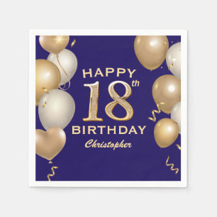 18. Geburtstagsparty Navy Blue and Gold Balloons Serviette