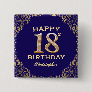 18. Geburtstagsparty Navy Blue and Gold Glitzer Button