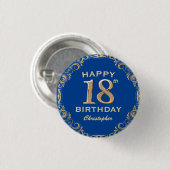 18. Geburtstagsparty Navy Blue and Gold Glitzer Button (Vorne & Hinten)