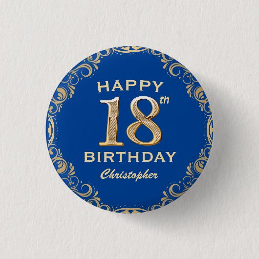 18. Geburtstagsparty Navy Blue and Gold Glitzer Button (Vorderseite)