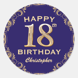 18. Geburtstagsparty Navy Blue and Gold Glitzer Runder Aufkleber