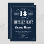18. Geburtstagsparty - Navy White Einladung (Vorne/Hinten)