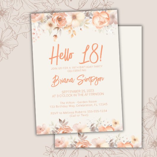 18. Geburtstagsparty Peach Beige Elfenbeinblume Einladung