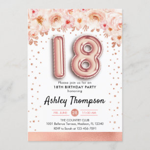 18. Geburtstagsparty - Rose Gold Ballons Einladung