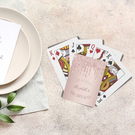 18. Geburtstagsparty Rose Gold Glitzer Tropfen Gla Spielkarten